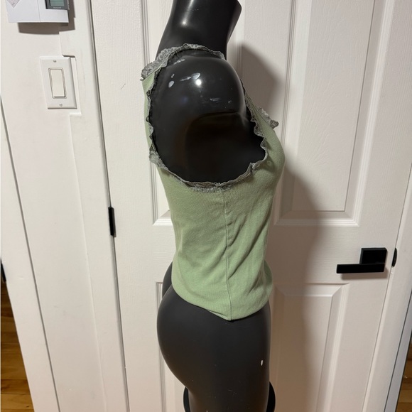 Lace-Trim Ribbed Tank Top - Light Green - Picture 2 of 3